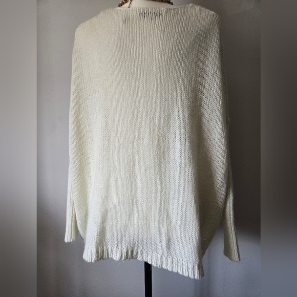 CEZELE "ROCK" Cream Wool Blend Knit Realxed Fit V Neck Sweater. Size Medium - Picture 6 of 14
